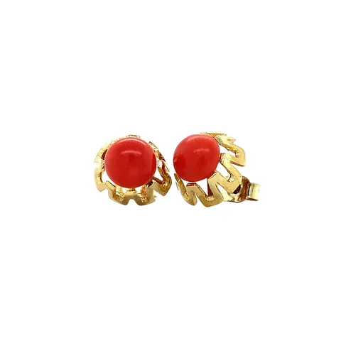 Vintage 14K Gold Stud Earrings with Red Coral