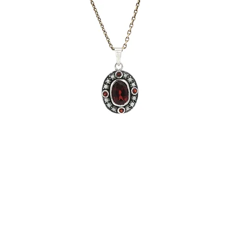 Vintage Sterling Silver Pendant with Garnet and Pearl