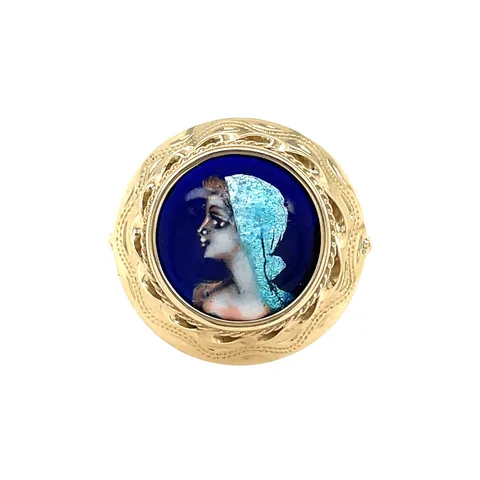 Vintage 14K Gold Ring with Limoges Enamel