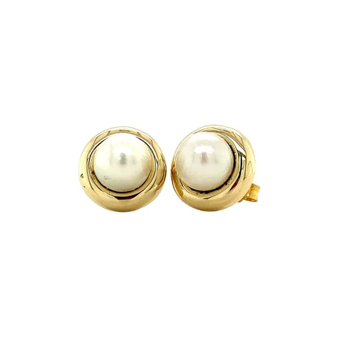 Vintage 14K Gold Solitaire Stud Earrings with Pearl