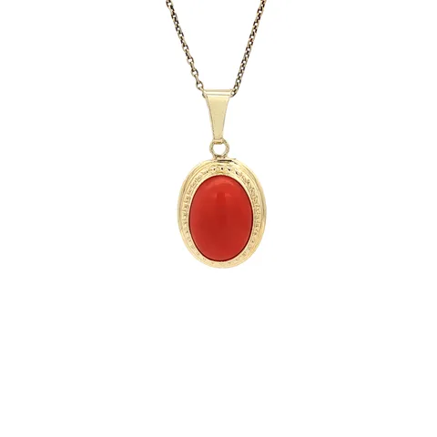 Vintage 14K Gold Pendant with Red Coral
