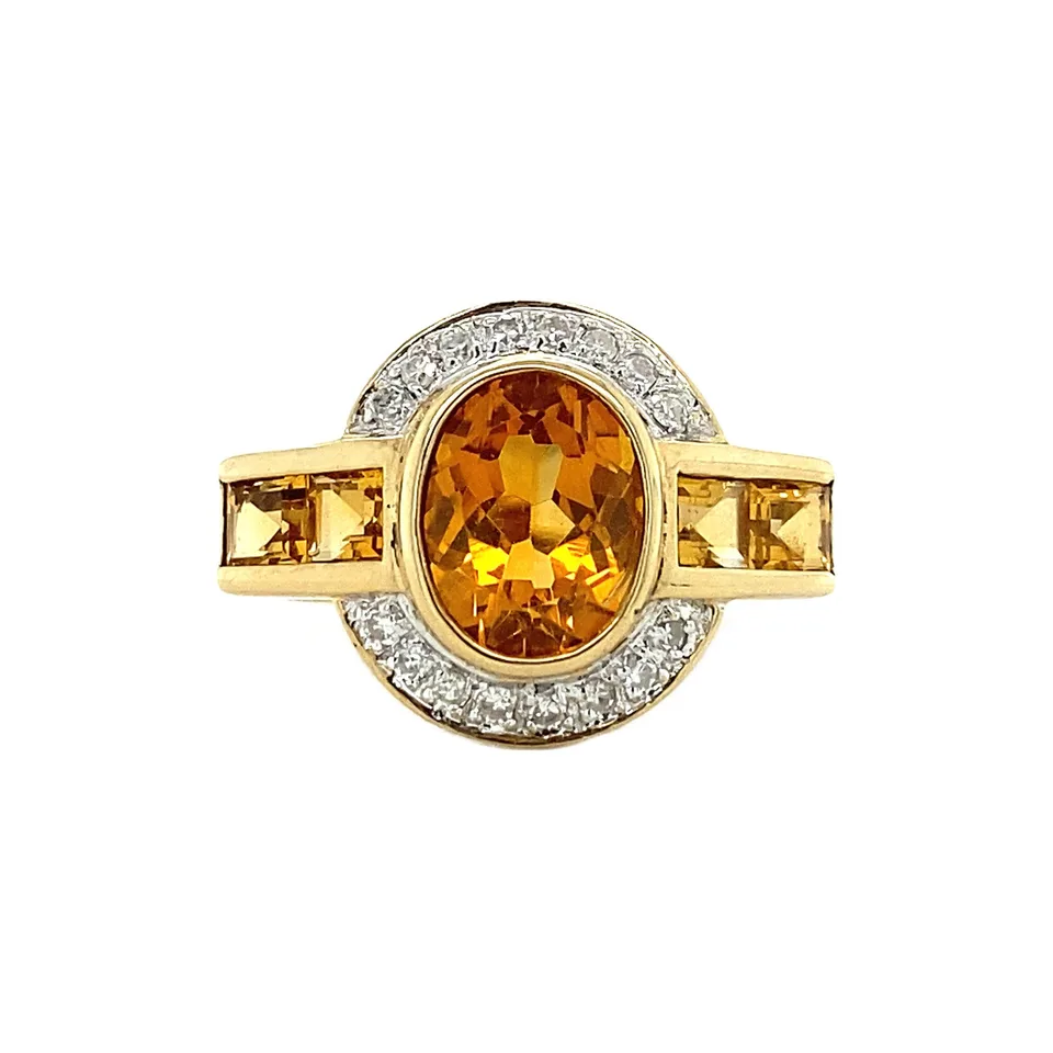 Vintage 9K Gold Ring with Citrine and Diamond