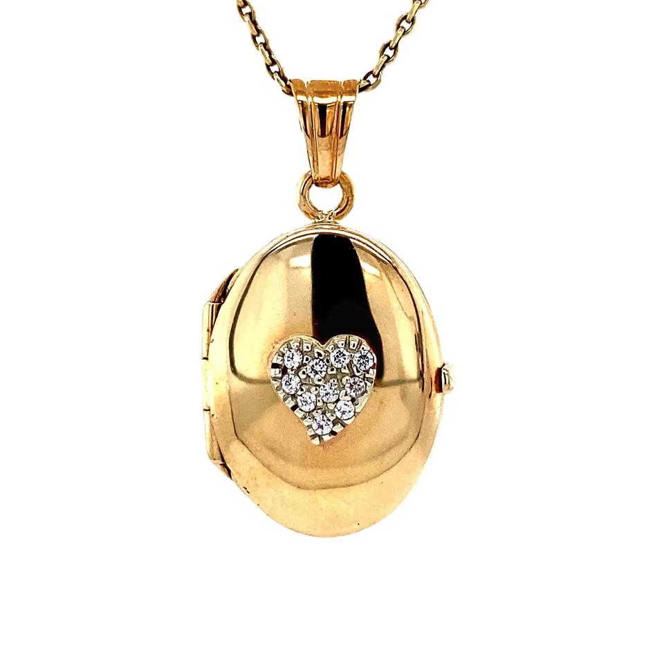 Vintage 9K Gold Locket Heart with Cubic Zirconia