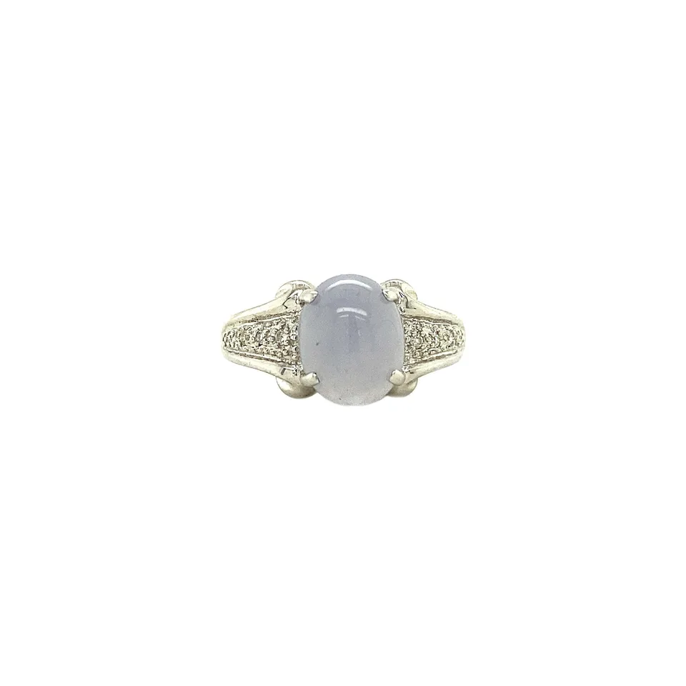 Vintage 14K White Gold Ring with Moonstone and Diamond