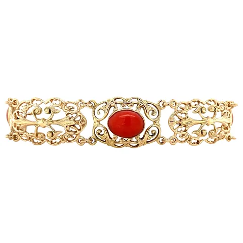 Vintage 14K Gold Bracelet with Red Coral