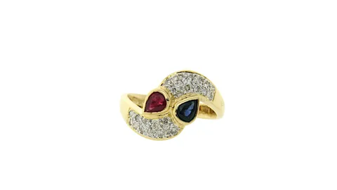 Vintage 18K Gold Ring with Diamond, Sapphire and Ruby