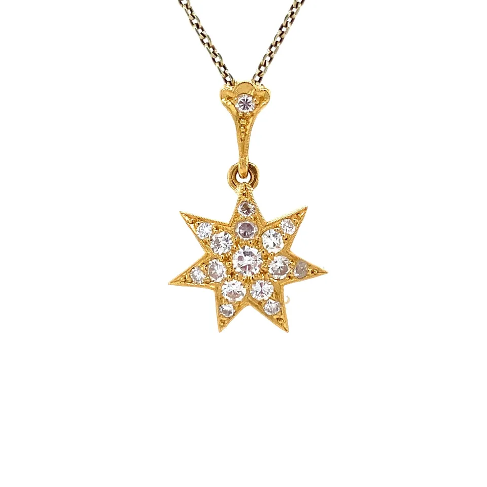 Vintage 22K Gold Star Pendant with Diamond