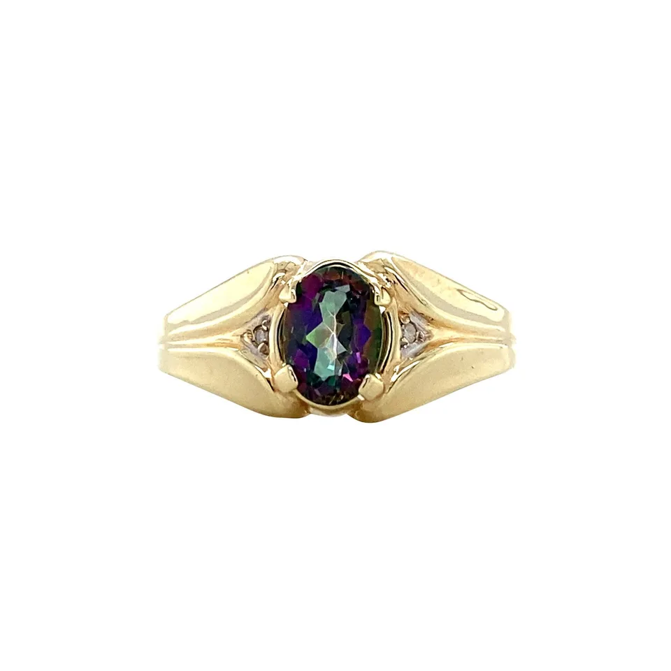 Vintage 8K Gold Ring with Mystic Topaz and Diamond