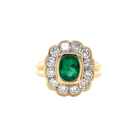 Vintage 18K Gold Cluster Ring with Emerald and Diamond