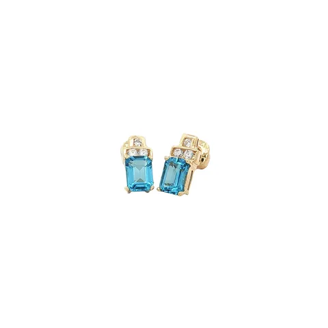 Vintage 14K Gold Stud Earrings with Topaz and Cubic Zirconia