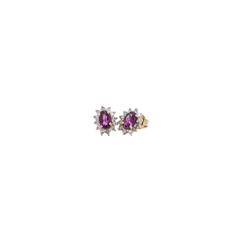 Vintage 9K Gold Earrings with Amethyst and Diamond