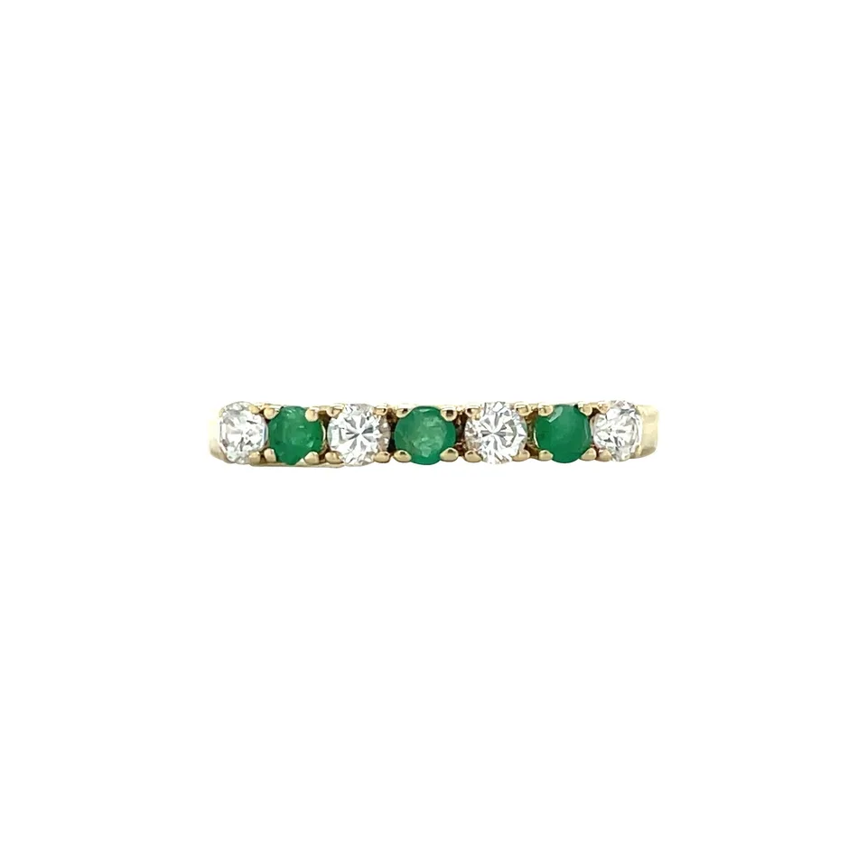 Vintage 14K Gold Half Eternity Ring with Emerald and Cubic Zirconia
