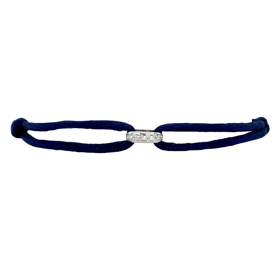 Vintage Satin Bracelet with 14K White Gold Link with Diamond