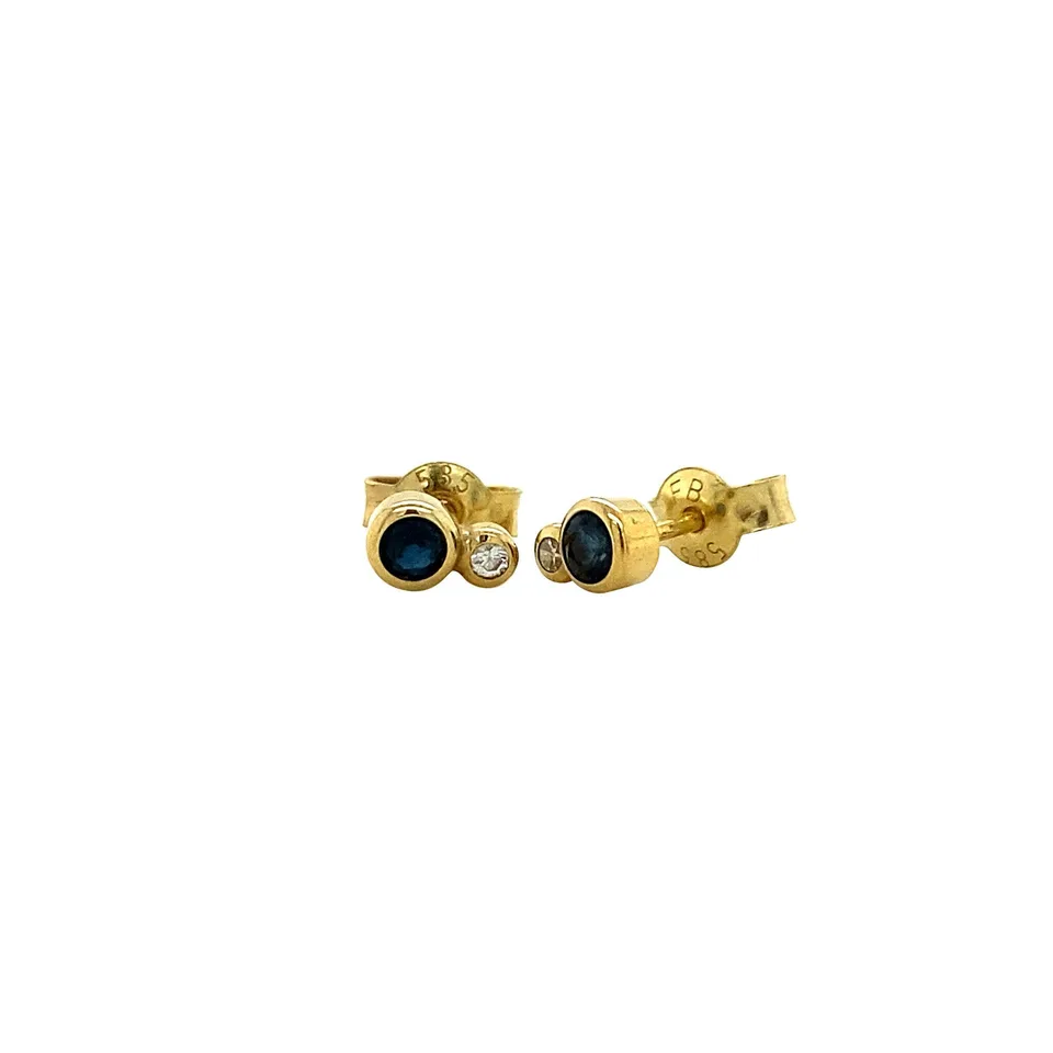 Vintage 14K Gold Stud Earrings with Diamond and Sapphire