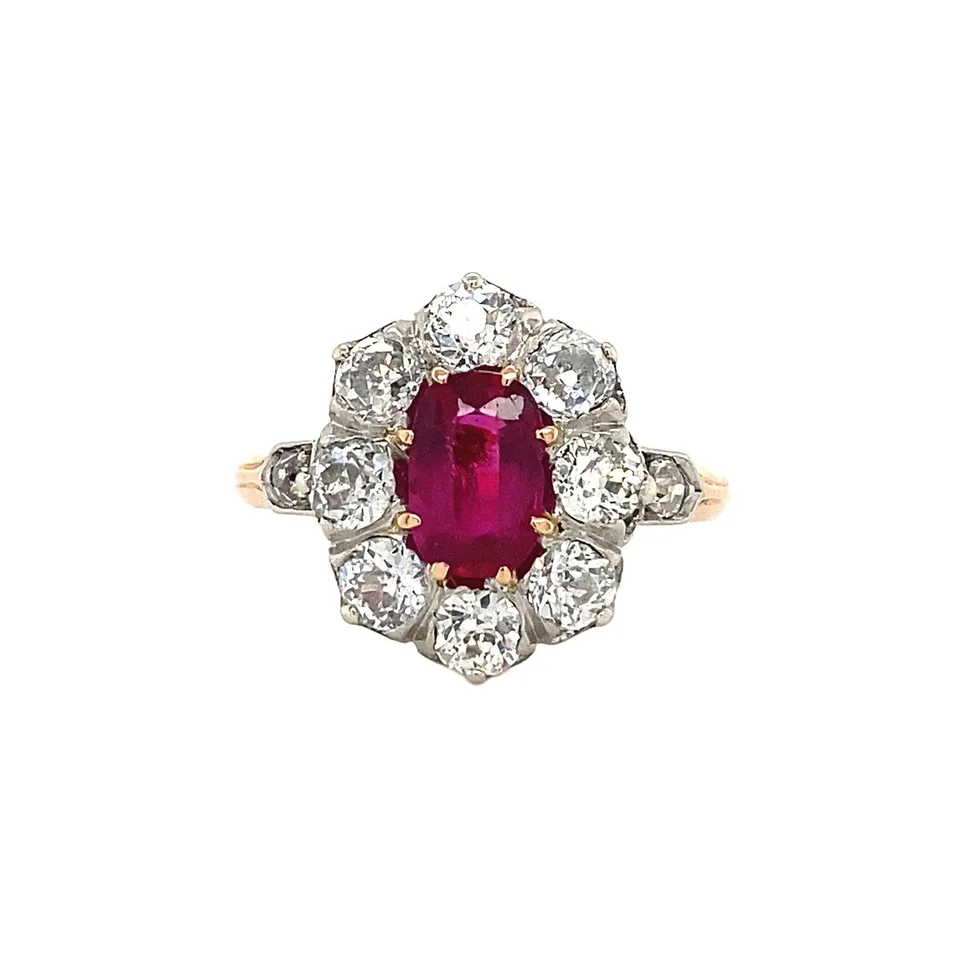 Vintage 14K Gold Cluster Ring with Diamond and Ruby
