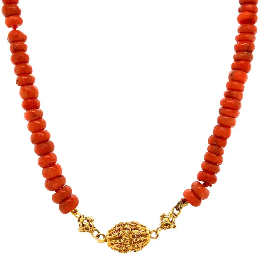 Vintage Red Coral Necklace with 14K Gold Clasp