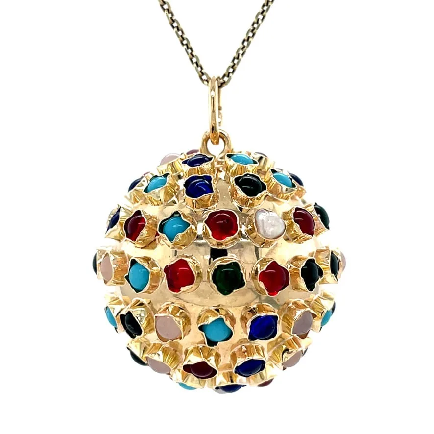 Vintage 14K Gold Sputnik Pendant with Colored Stone