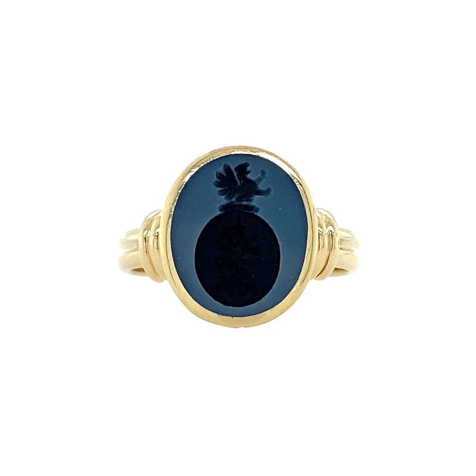 Vintage 14K Gold Ring with Blue Layered Stone