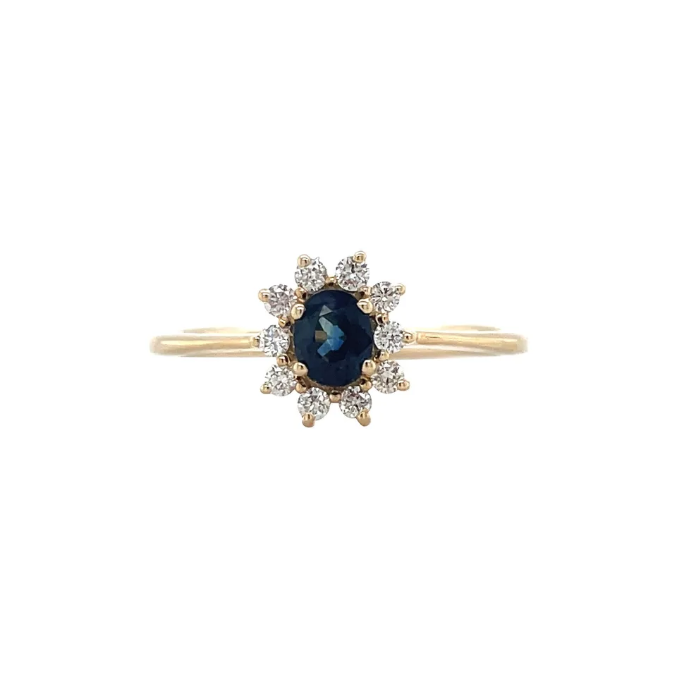Vintage 14K Gold Cluster Ring with Sapphire and Diamond