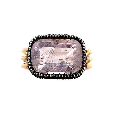 Vintage 14K Gold Ring with Rose Quartz and Diamond