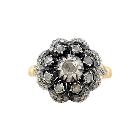 Vintage 14K Gold Cluster Ring with Rose Cut Diamond