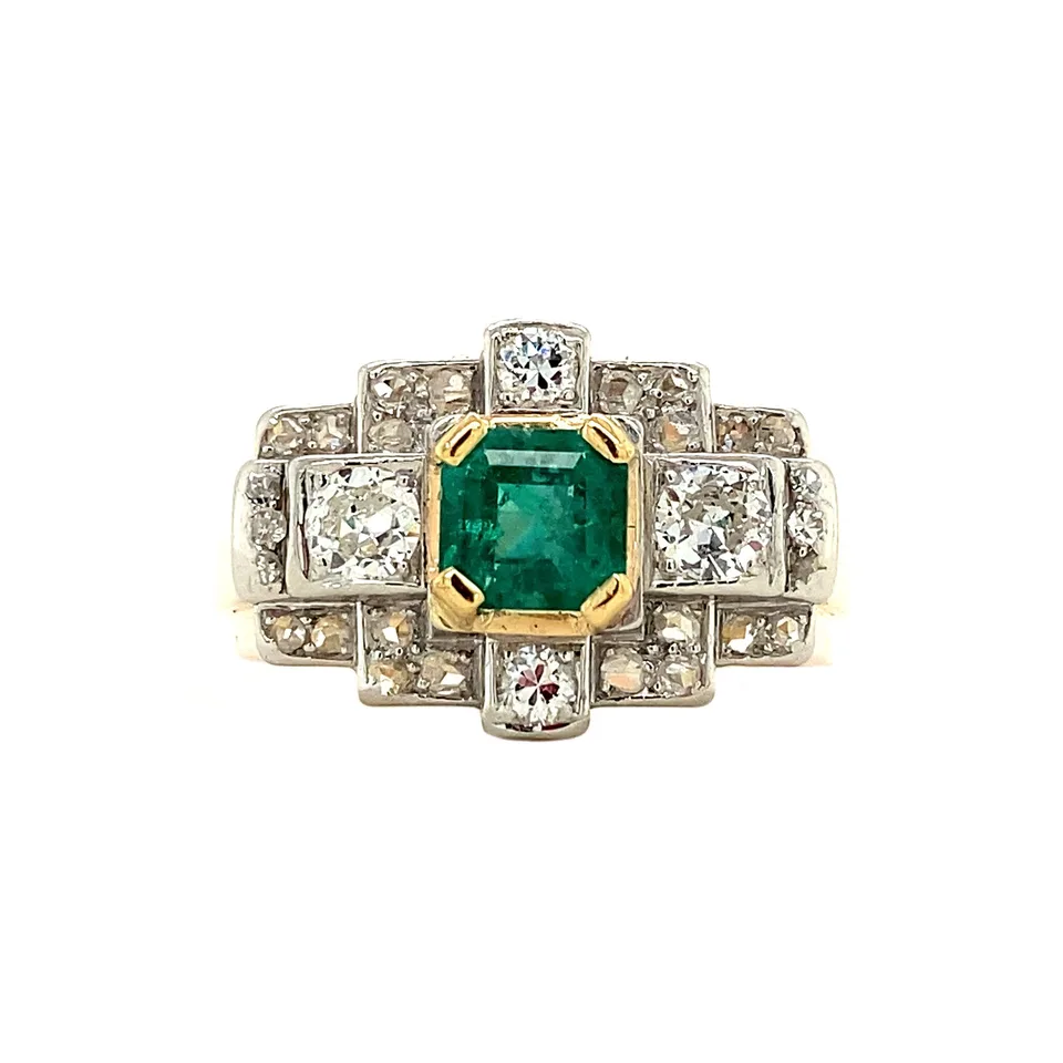 Vintage 18K Gold Ring with Emerald and Diamond