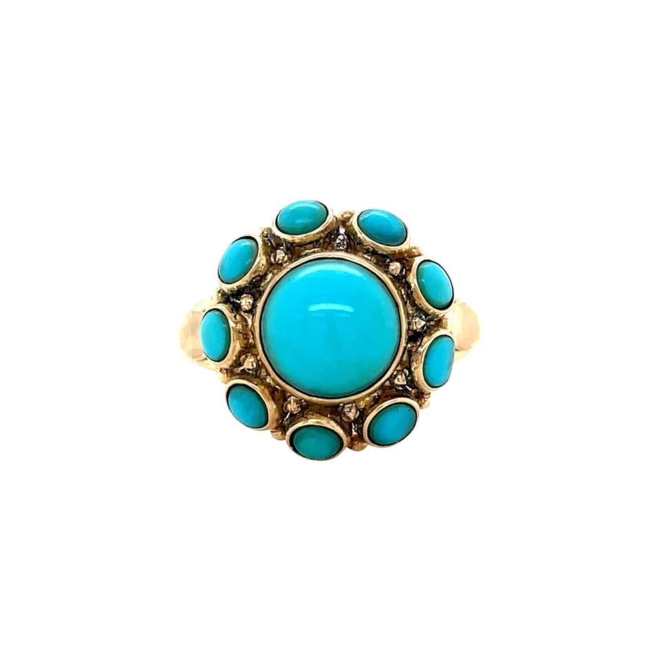 Vintage 14K Gold Cluster Ring with Turquoise