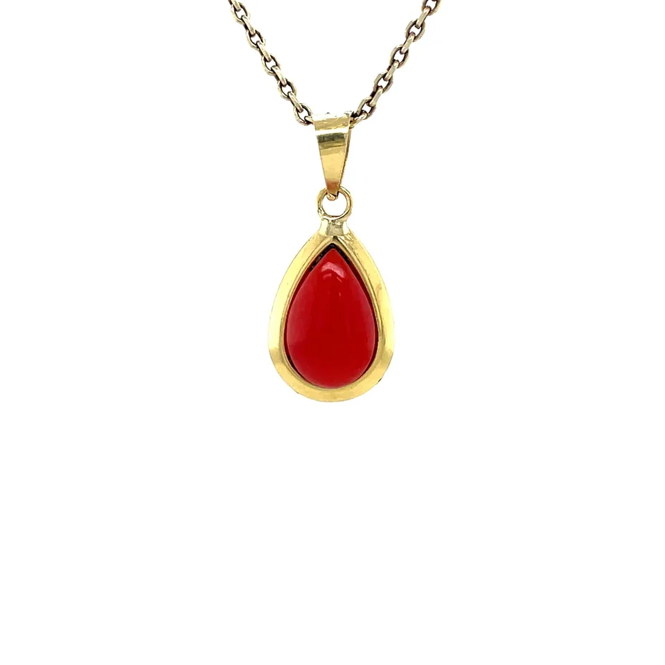 Vintage 14K Gold Pendant with Red Coral