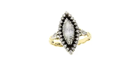 Vintage 14K Gold Marquise Ring with Rose Cut Diamond