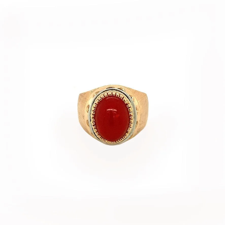 Vintage 18K Rose Gold Ring with Red Coral