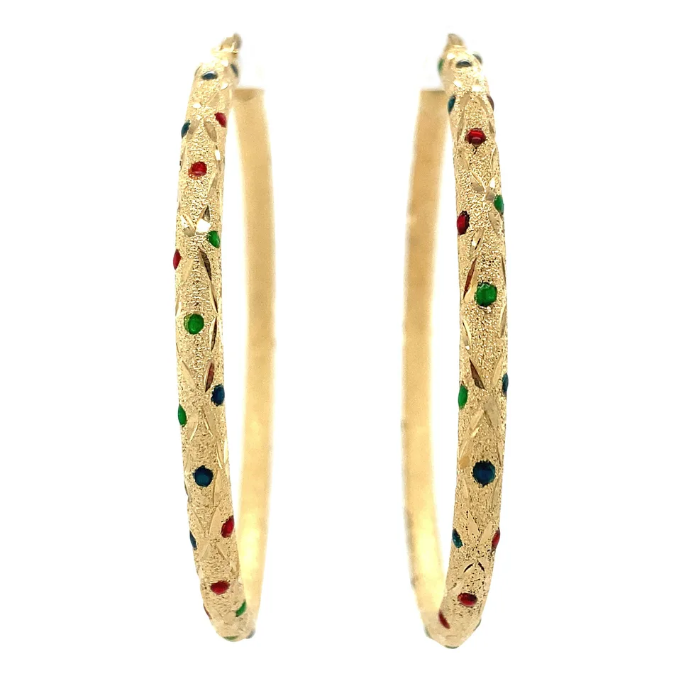 Vintage 14K Gold Hoop Earrings with Glass Stone