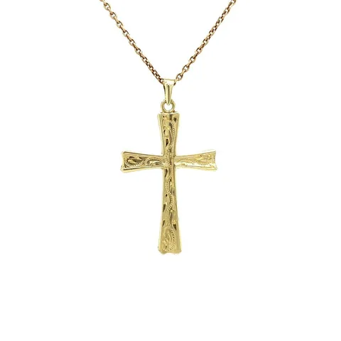 Vintage 14K Gold Cross Pendant with Engraving