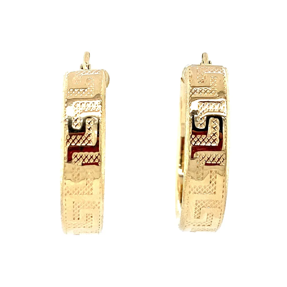 Vintage 14K Gold Meander Hoop Earrings