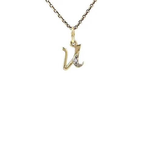Vintage 14K Gold Letter U Pendant with Diamond