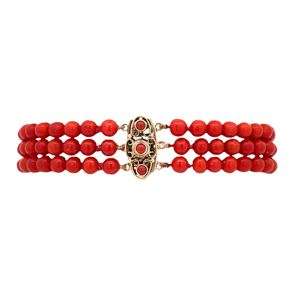 Vintage Red Coral Bracelet with 14K Gold Clasp