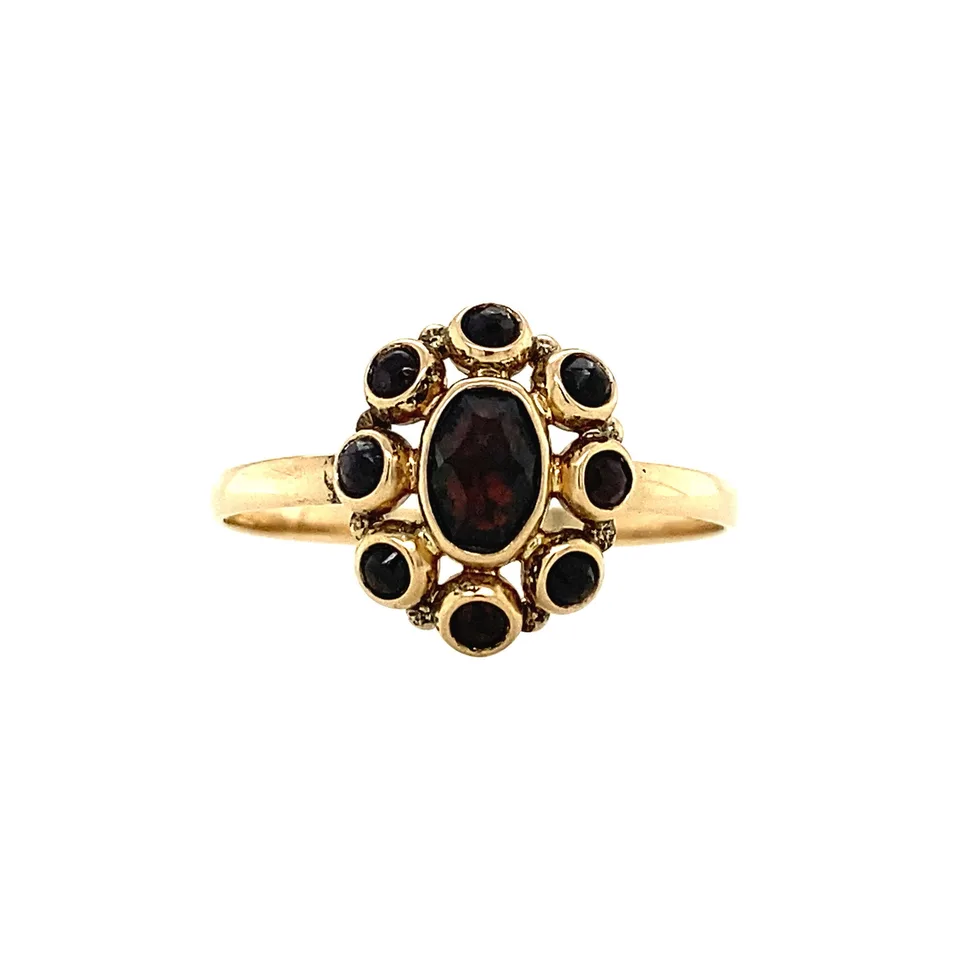 Vintage 14K Gold Cluster Ring with Garnet