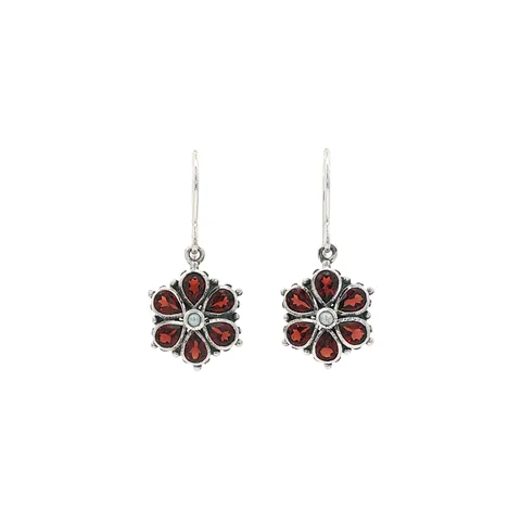 Vintage Sterling Silver Stud Earrings with Garnet and Pearl