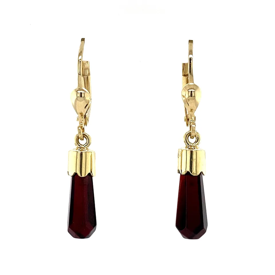 Vintage 14K Gold Drop Earrings with Garnet