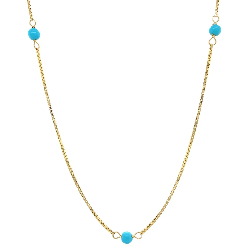 Vintage 14K Gold Necklace Venetian with Turquoise 41.5 cm