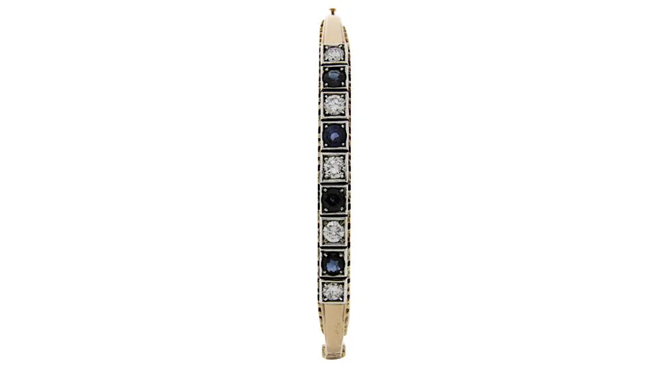 Vintage 14K Rose Gold Bangle with Diamond and Sapphire
