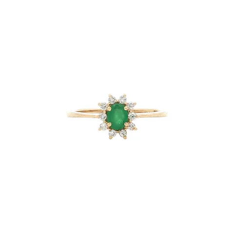 Vintage 14K Gold Ring with Emerald and Diamond