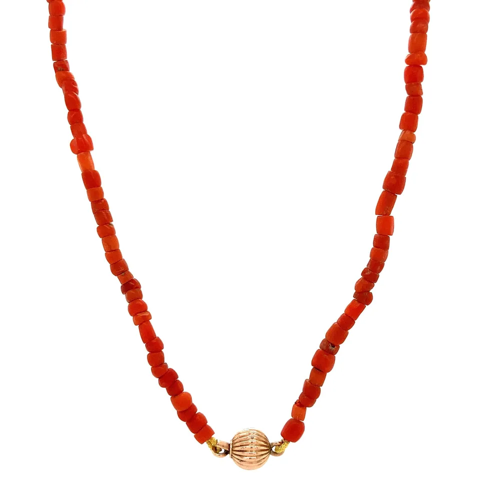 Vintage Red Coral Necklace with 14K Rose Gold Clasp 44.5 cm