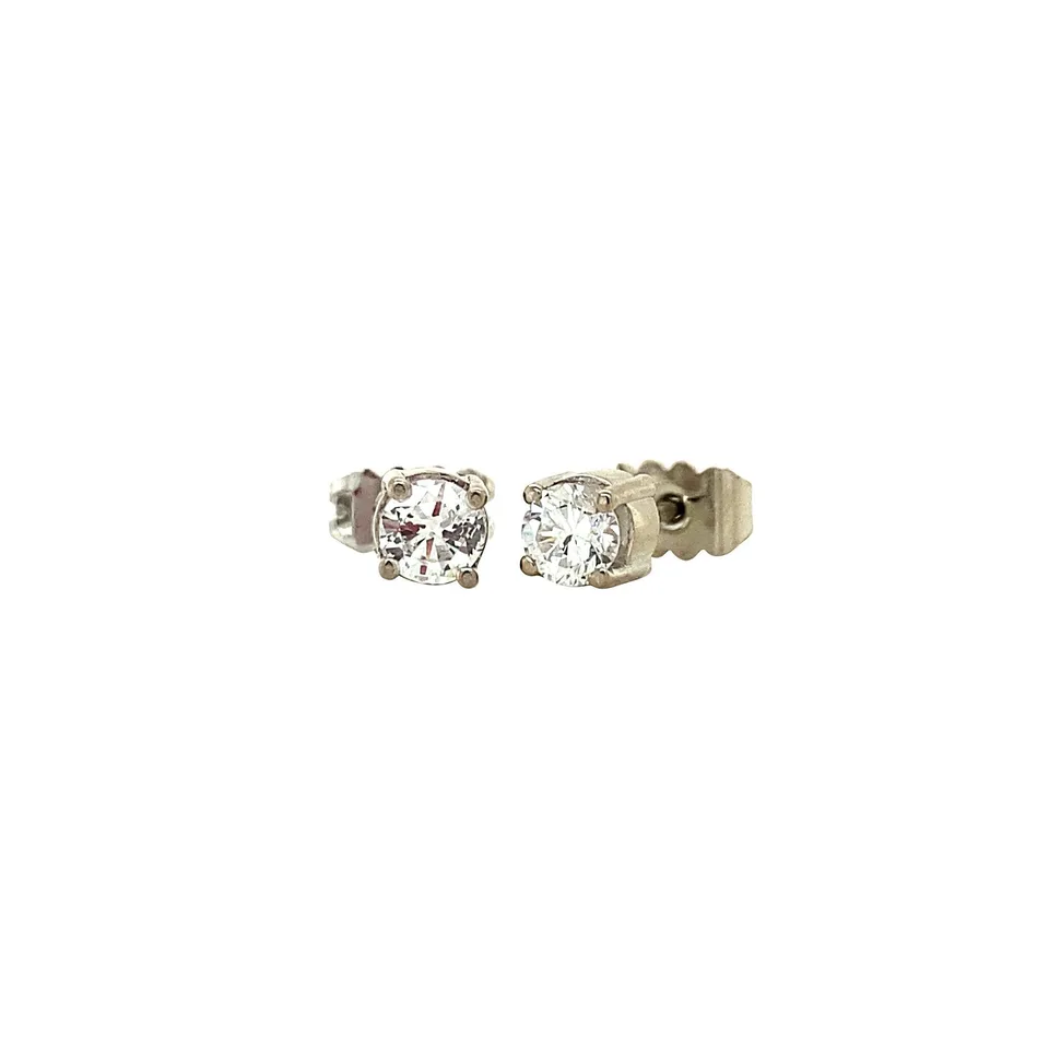 Vintage 14K White Gold Solitaire Stud Earrings with Diamond
