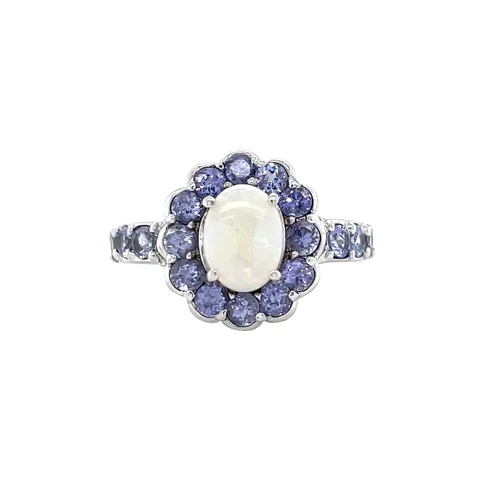 Vintage Cluster 10K Gold Ring with Opal and Tanzanite