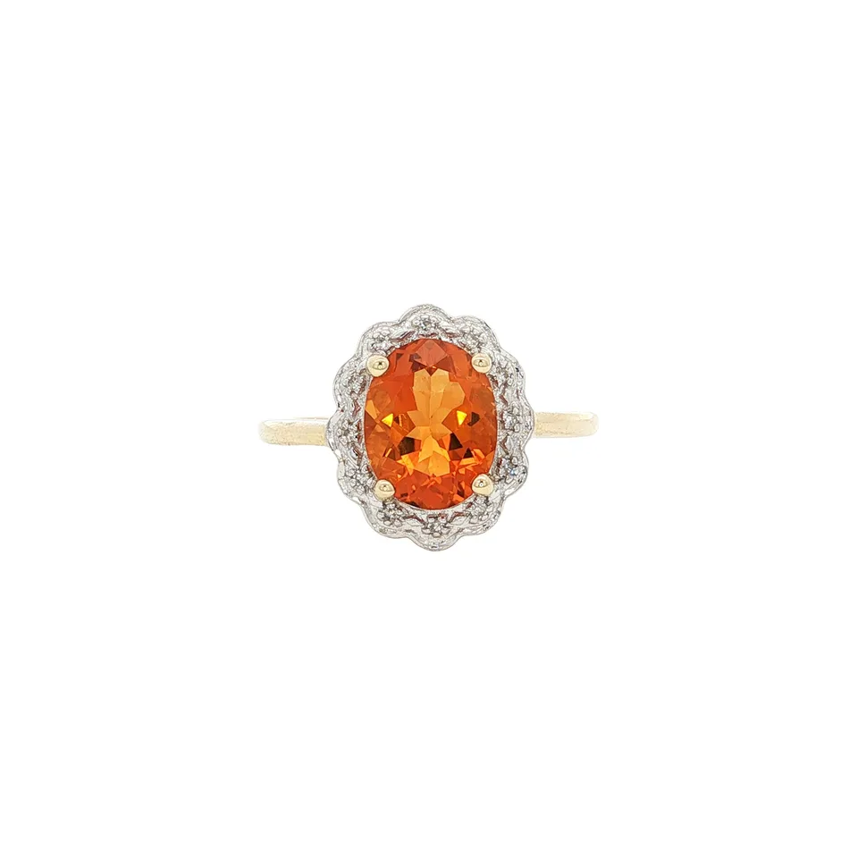 Vintage 9K Gold Ring with Citrine and Diamond