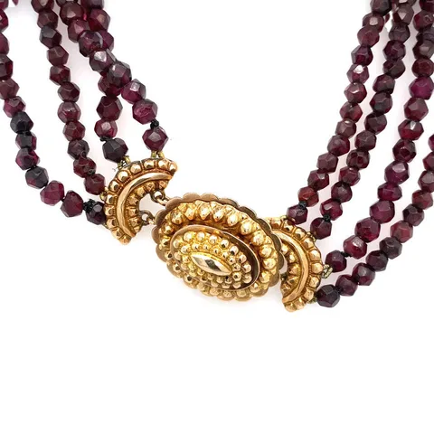 Vintage Garnet 12K Gold Necklace with Decorative Clasp