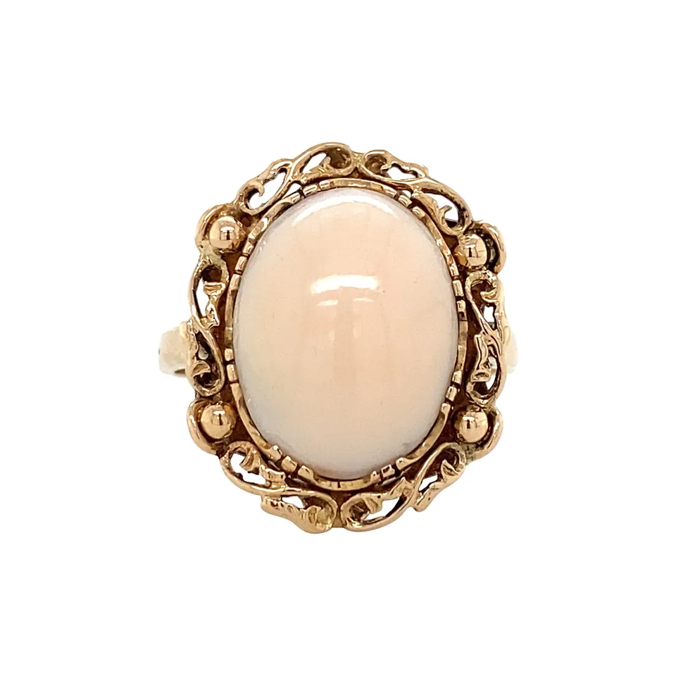 Vintage 14K Gold Ring with Angel Skin Coral