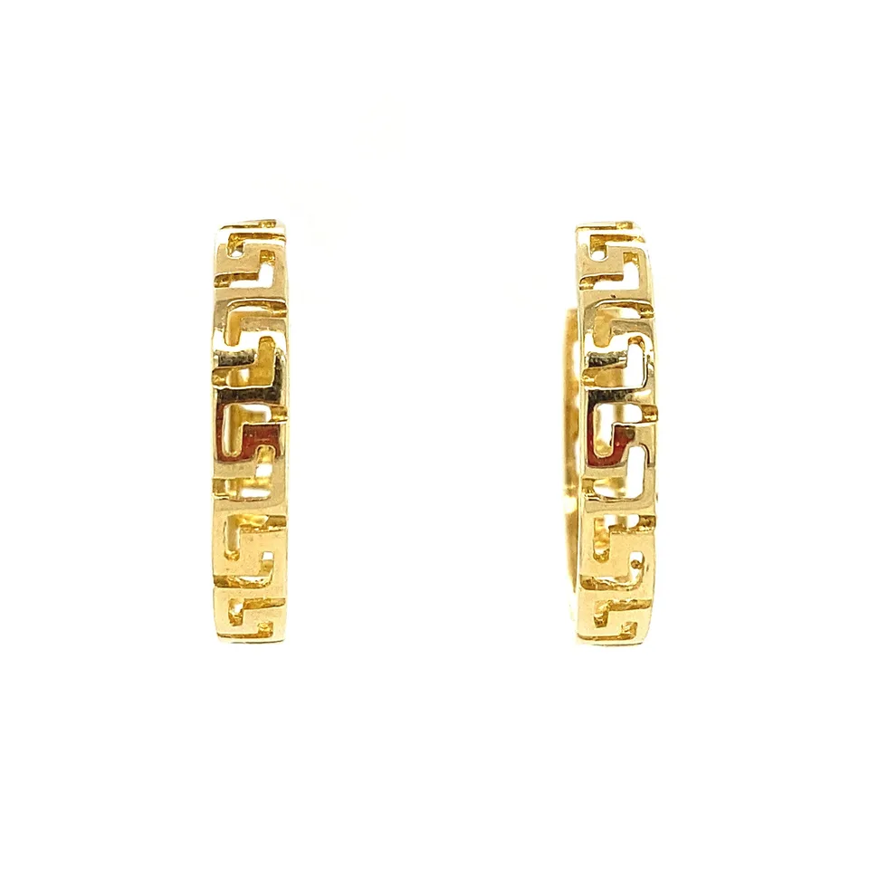 Vintage 14K Gold Meander Hoop Earrings
