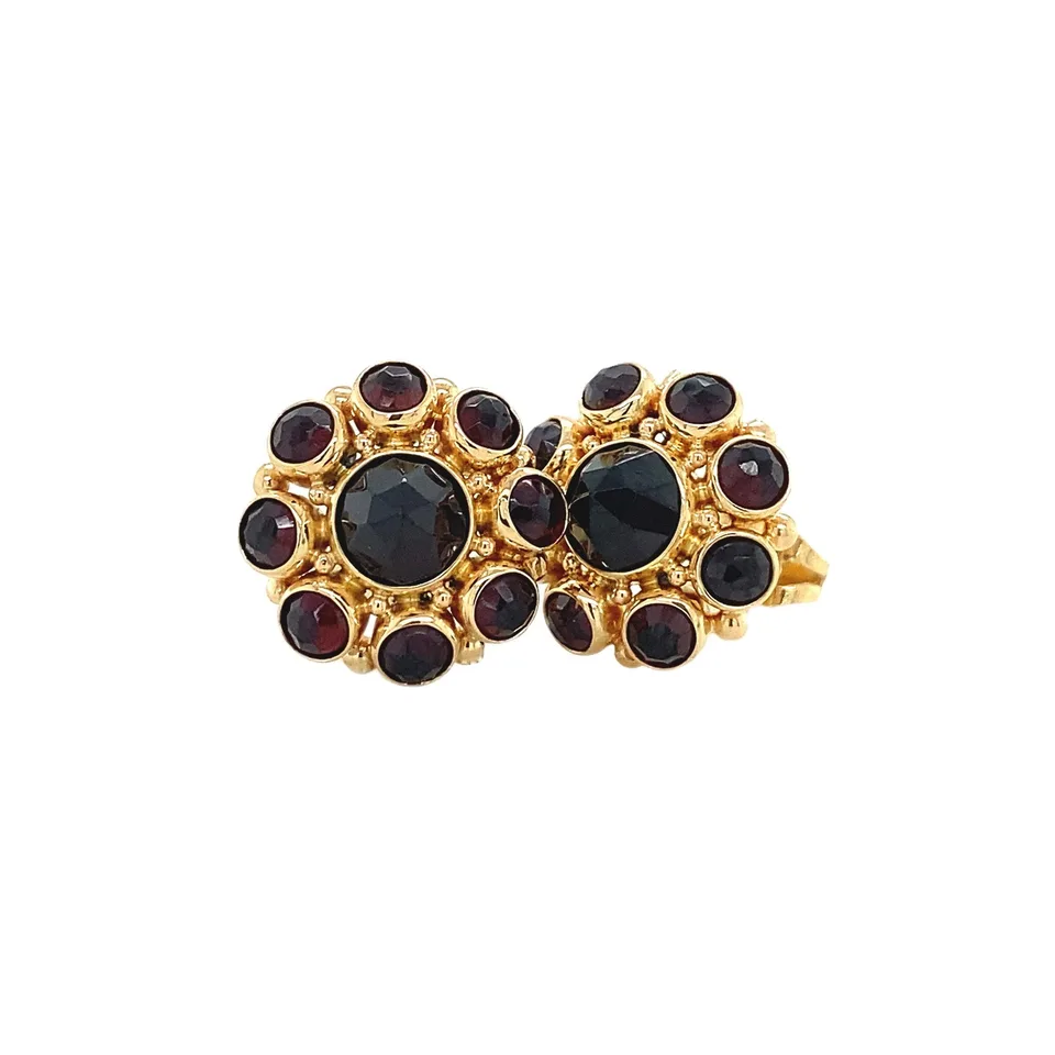 Vintage 14K Gold Cluster Stud Earrings with Garnet