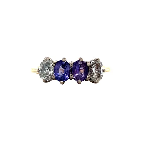 Vintage 18K Gold Half Eternity Ring with Sapphire and Diamond